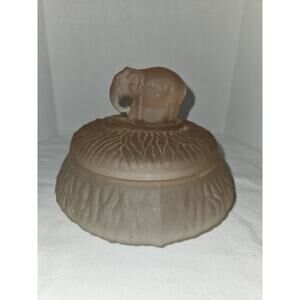 Depression Deco Era LE Smith Pink Satin Glass 'Elephant' Powder Jar - Very Large